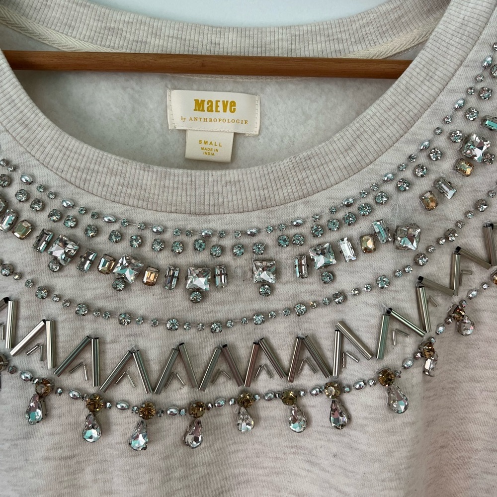 Anthropologie Maeve Embellished Collar Pullover in Light Sand Size Small - Picture 3 of 13